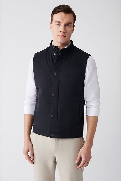 Avva Men's Navy Blue Stand Collar Water Repellent Windproof Puffer Vest A31Y6500