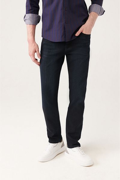Avva Marineblaue, gewaschene, dehnbare Jeanshose für Herren A31y3500