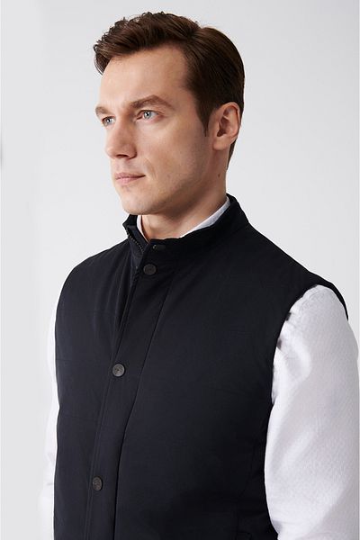 Avva Men's Navy Blue Stand Collar Water Repellent Windproof Puffer Vest A31Y6500