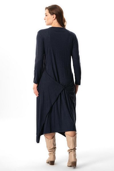Eliş Şile Bezi Navy Blue Lcvt - Φθινοπωρινό και Χειμερινό φόρεμα με μακρυμάνικο Atlantis κεντημένο βισκόζη