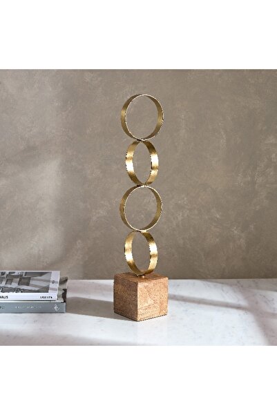 Home Box ديكور طاولة ليف حلقي معدني على قاعدة رخامية - 9x9x45 سم