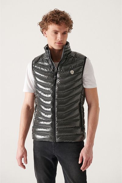 Avva Men's Anthracite Shiny Goose Feather Water Repellent Windproof Puffer Vest E 006515