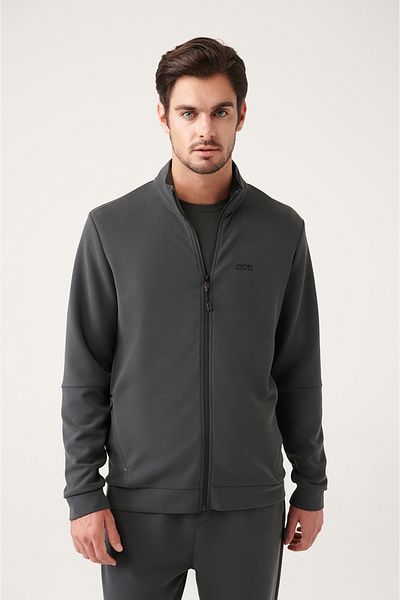 Avva Anthrazitfarbenes Soft-Touch-Sweatshirt mit Stehkragen und Reißverschluss vorne für Herren A31y1208