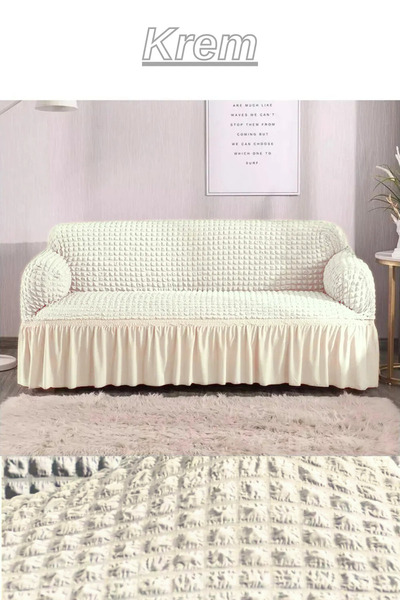 kanway Bürümcük 3 Kişilik Koltuk Örtüsü. Etekli Streç Esnek lastikli Çekyat Kanepe Kılıfı