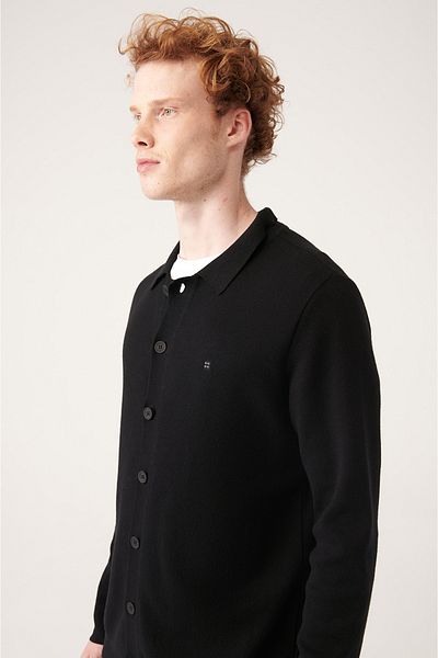 Avva Men's Black Buttoned 100% Cotton Knitwear Cardigan A31Y5010
