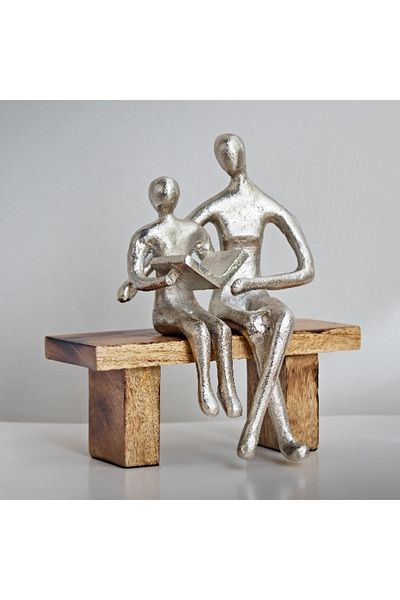 Home Box Odin Aluminum Study Sculpture on Bench - 17x7x22 cm