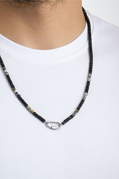 So CHIC... 65 cm Steel Men's Necklace with Jasper and Hematite Stones