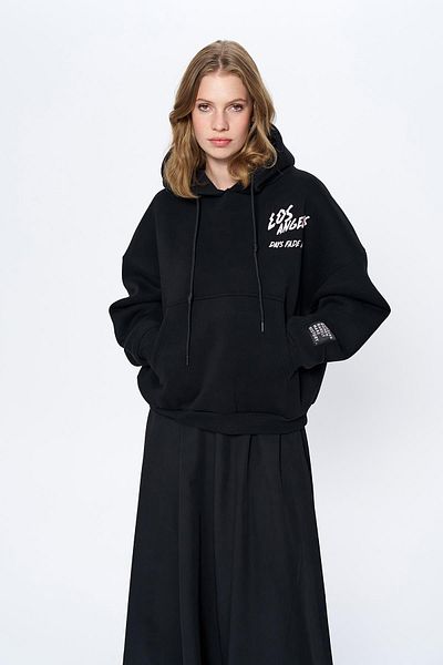 Quzu Black Sweatshirt - Print Detailed