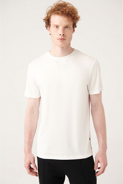 Avva Pánské tričko Ecru Crew Neck s měkkým knoflíkem A31Y1003