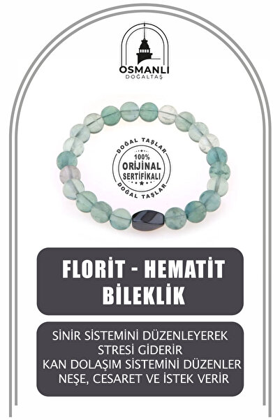 OSMANLI DOĞAL TAŞ Sertifikalı Doğal Taş Bileklik - Florit,hematit