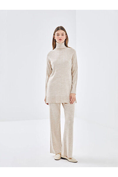 LC Waikiki Μπεζ ζιβάγκο με μακρύ μανίκι γυναικείο πλεκτό τουνίκ