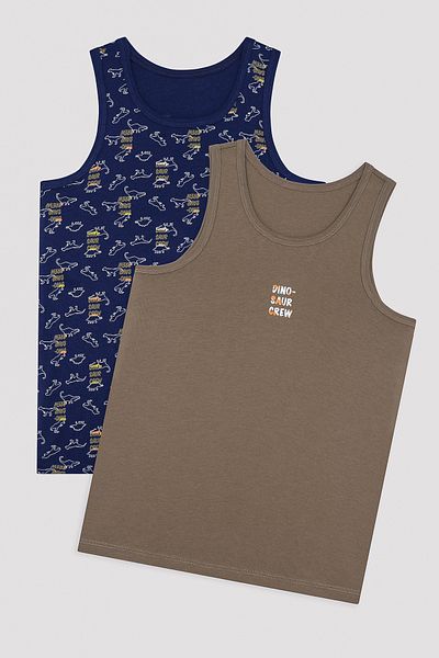 Penti Boy's Dinosour Crew Printed 2-Piece Tank Top