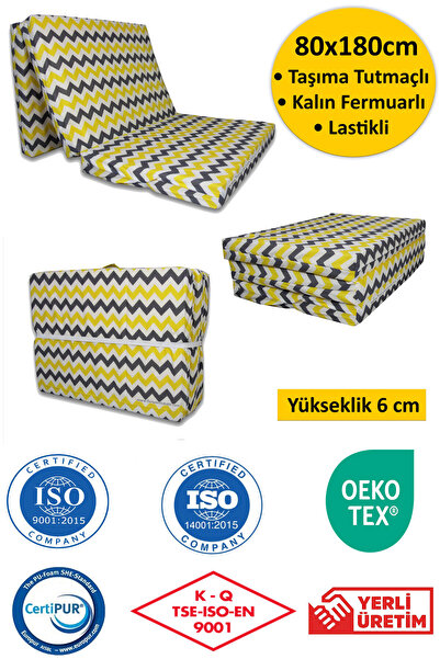 ALMİRA EV TEKSTİLİ Katlanır Sünger Yatak Minder 80x180x6 Cm Sarı Zikzak