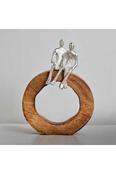 Home Box تمثال أودين للزوجين بقاعدة خشبية من الألومنيوم مقاس 20x5x24 سم