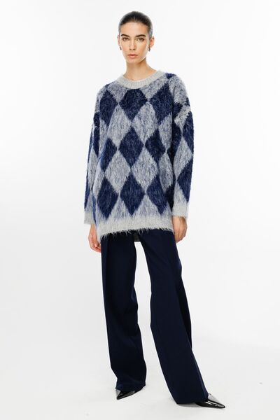 Hooopstore Παντελόνι Navy Blue Palazzo - Λεπτομέρεια με πτυχή