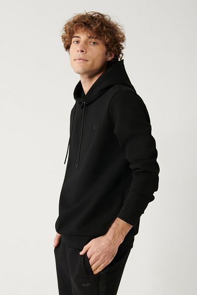 Avva Schwarzes Herren-Sweatshirt mit Kapuze, dehnbar, weicher Textur, Interlock-Stoff, B 001101