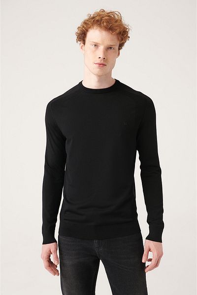 Avva Schwarzes Jacquard-Rayon-Strick-T-Shirt mit Rundhalsausschnitt für Herren A31y5004
