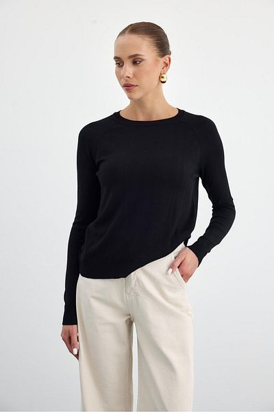 Tuba Butik Crew Neck Basic Knitwear Black Women's Sweater