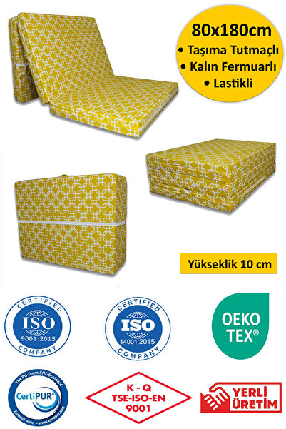 ALMİRA EV TEKSTİLİ Katlanır Sünger Yatak Minder 80x180x10cm Sarı Zincir