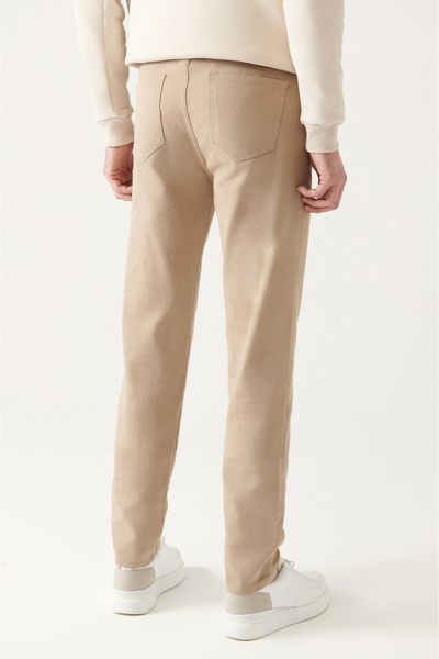 Avva Men's Beige Basic 5 Pocket Cotton Trousers B 003007