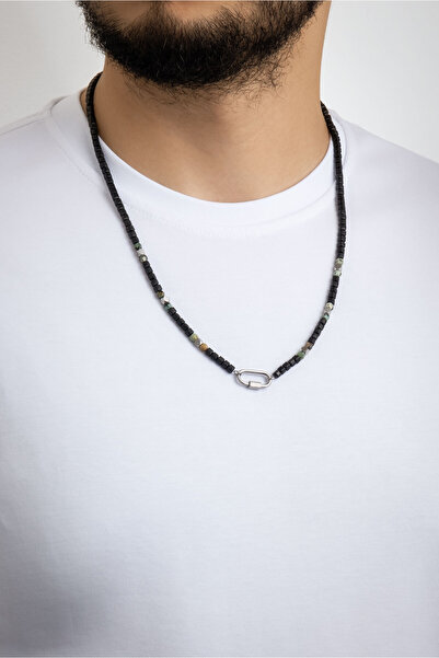 So CHIC... 65 cm Steel Men's Necklace with Jasper and Hematite Stones