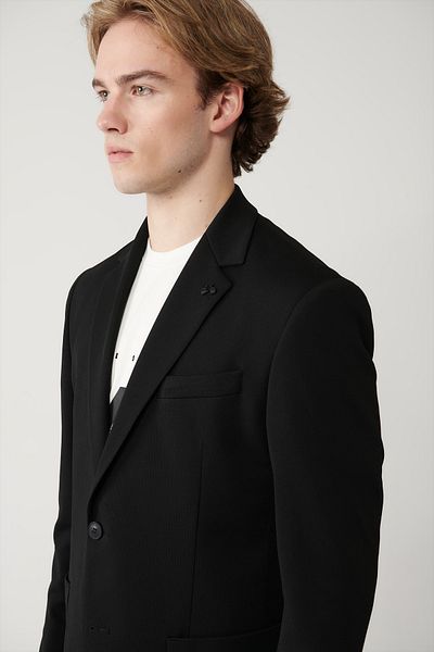 Avva Schwarze Herrenjacke mit Mono-Kragen, gefüttertem, geteiltem Jersey-Stoff, B 004000