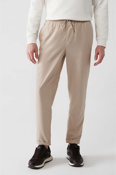 Avva Beigefarbene Herren-Jogginghose mit elastischem Bund und Schnürung A31y3008