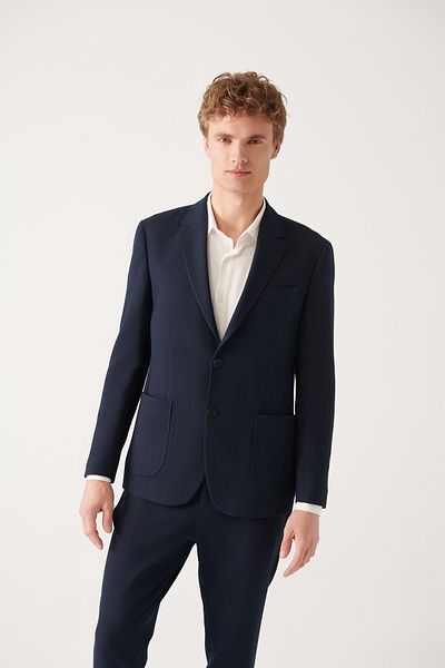 Avva Herrenjacke aus flexiblem Stoff mit doppeltem Schlitz und Futter in Marineblau A31y4002