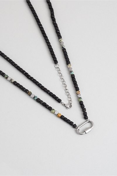 So CHIC... 65 cm Steel Men's Necklace with Jasper and Hematite Stones