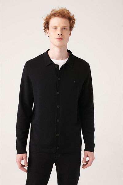 Avva Men's Black Buttoned 100% Cotton Knitwear Cardigan A31Y5010
