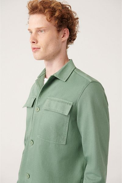 Avva Grüner Herrenmantel aus 100 % Baumwolle mit Kappe und Tasche A31y6050