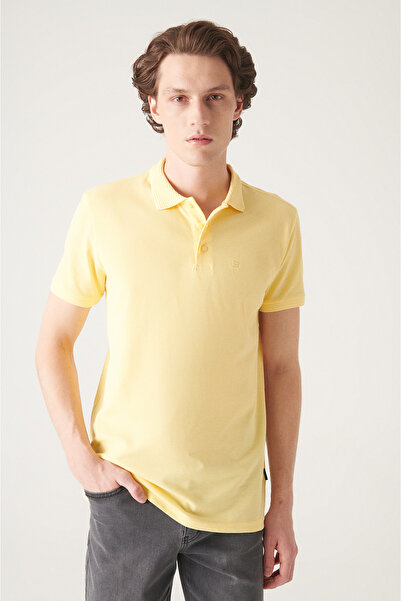Avva Men's Yellow 3 Button 100% Egyptian Cotton Polo Neck Regular Fit T-Shirt B001027