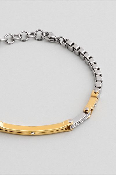 So CHIC... Zircon Stone Detailed Yellow Plated 19 cm Steel Men's Bracelet