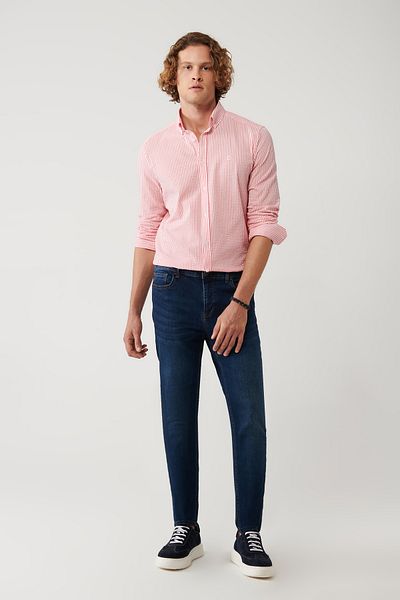 Avva Pantaloni de blugi elastici, lavabili, albastru închis pentru bărbați B 003510