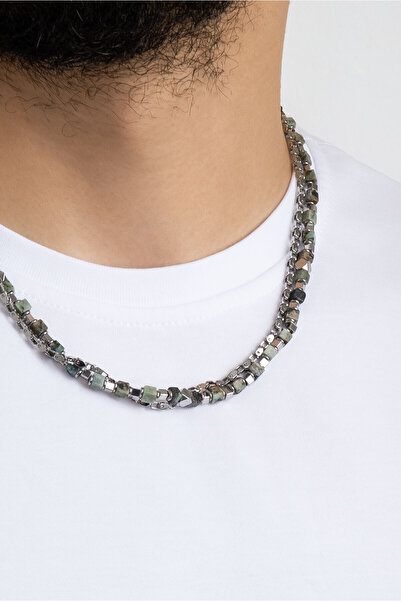 So CHIC... Jasper Taşlı 55 Cm Çelik Çoklu Erkek Kolye