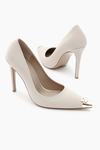 Tonny Black Women's Beige Neolit High Heel Shoes with Pointed Toe and Accessories on the Sole Front