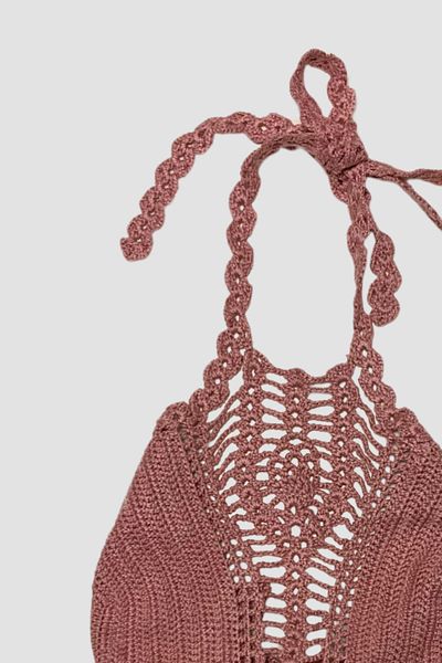 Uretti - Aslı 5776 Χειροποίητο Pink Crop Top