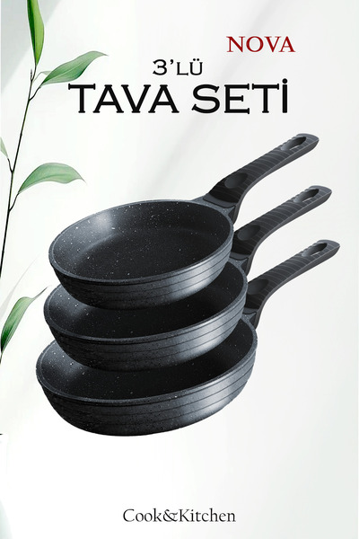 COOK KİTCHEN 3-Piece Pan Set 20 24 28 cm Granite Casting