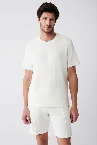 Avva Weißes Handtuch-Baumwoll-T-Shirt mit Rundhalsausschnitt für Herren A31y1150