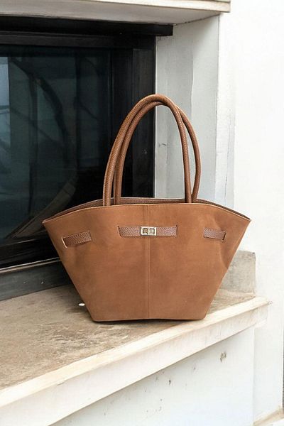 BAHELS Γυναικεία Camel Suede Δερμάτινη τσάντα χειρός και ώμου με κλειδαριά με μαγνήτη