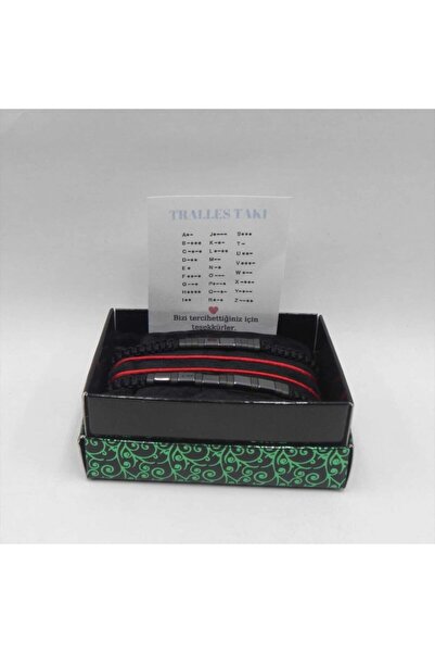 Tralles Takı Doğaştaşlı Mors Alfabeli Çift Bilekliği Ve Red String Çift Bilekliği Set