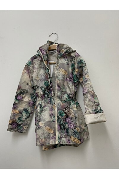 Pitti Green Flower Patterned Girl's Raincoat - 9260