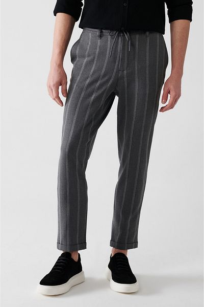 Avva Men's Anthracite Back Elastic Waist Double Leg Flexible Jogger Pants A31Y3020