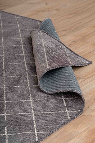 Lorente Home Mia Anthracite Viscose Carpet - Non-Slip Base, Washable Kitchen Carpet 1405