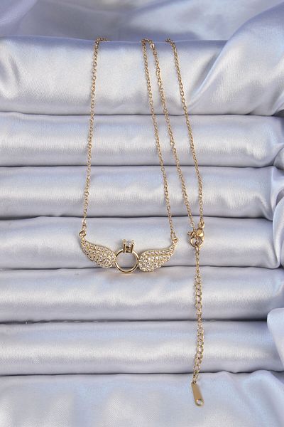 Skygo 316L Steel Chain Gold Color Winged Solitaire Necklace - Tj-Bko9077