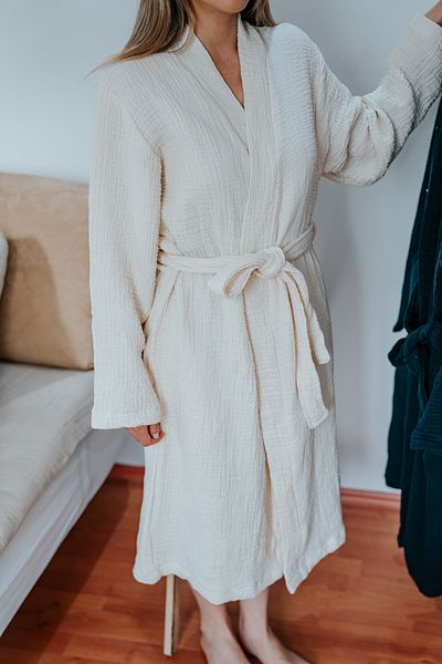 Mia Home & Baby 4 Layer Muslin 100% Natural Cotton Kimono Model Bathrobe/Evening Dress