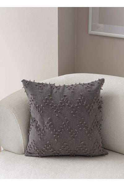 BUGİ HOME COLLECTİON 43x43cm Husă de pernă din in cu model ritmic - brodat cu pumn decorativ