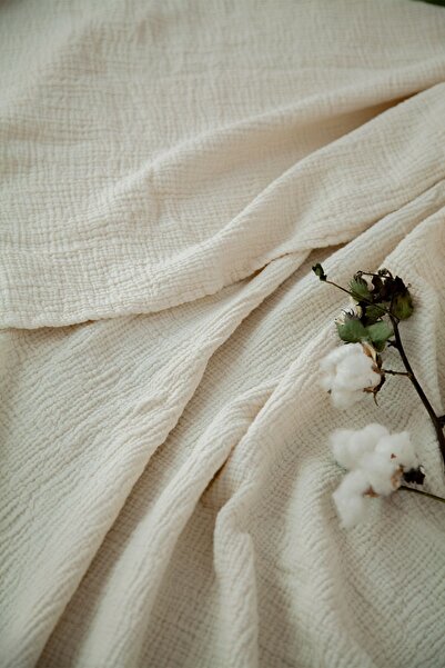 Mia Κρεμ μουσελίνα κάλυμμα κρεβατιού για μονό άτομο - 4 στρώσεις πικέ