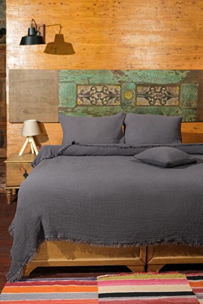 OTEXSA Anthracite 4 Layer Muslin Double Bedspread/Pike (260 X 220cm)
