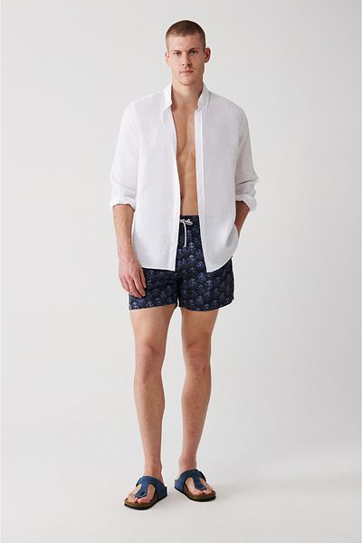 Avva Schnelltrocknende Badeshorts mit kleinem Oktopus-Aufdruck in Marineblau, Standardgröße, speziell verpackt, bequeme Passform